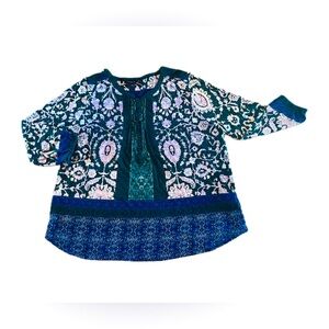 Lucky Brand Women’s Blouse Button Front Pin Tuck Country Boho Cottagecore XL